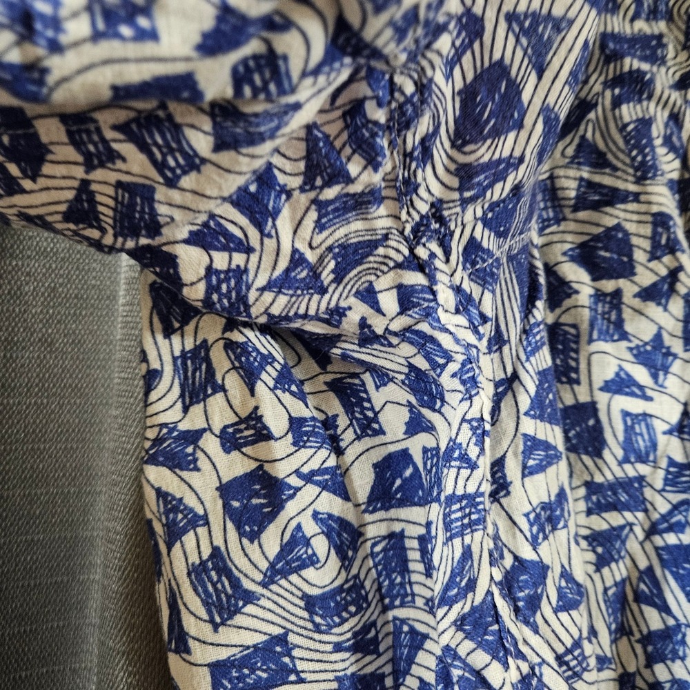 Robert Graham Mens Large Blue White Abstract Linen Cotton Short Sleeve Shirt L - Picture 8 of 8